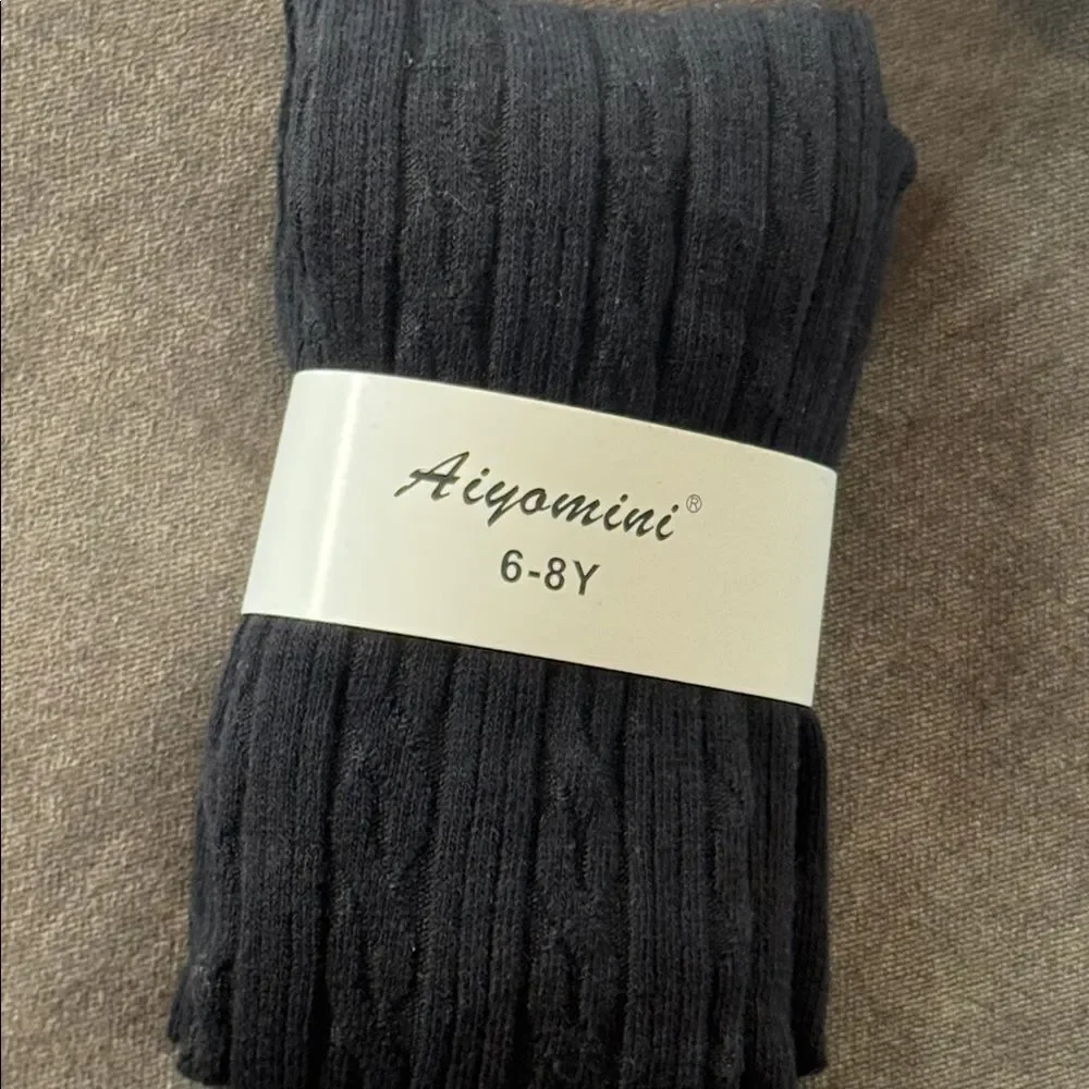 Girls Ribbed Tights 6-8 years Black Gray White (3 Pairs) NEW
